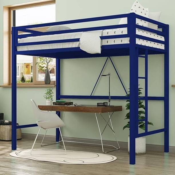 KTG Handicraft Loft Bed Metal Loft Bed Twin Size with Safety Guardrail Removable Ladder Metal Loft Bed