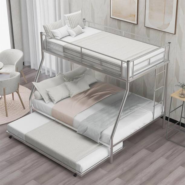 KTG Handicraft Twin Over Full Metal Bunk Bed Heavy Duty Bed Frame with Safety Guard Rail,Ladder Metal Bunk Bed