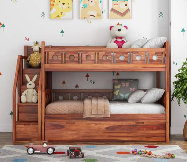 Wudniture Solid Sheesham Wood Bunk Bed For Kids Room | Solid Wood Bunk Bed