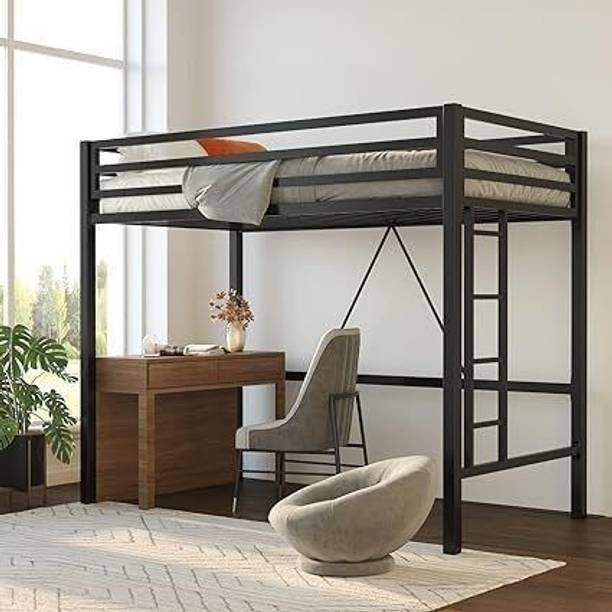 A R Creation Shop Twin Over Full Bunk Bed Frame with Ladder, Metal Bed Frame Metal Loft Bed
