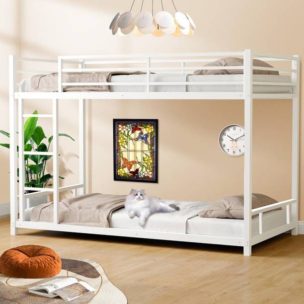 KTG Handicraft Twin Over Full Metal Bunk Bed Heavy Duty Bed Frame with Safety Guard Rail,Ladder Metal Bunk Bed