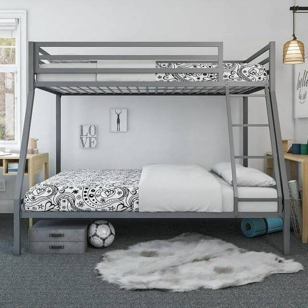 KTG Handicraft Bunk Bed for Junior, Twin Over Full Size Beds with Guard Rail Metal Bunk Bed