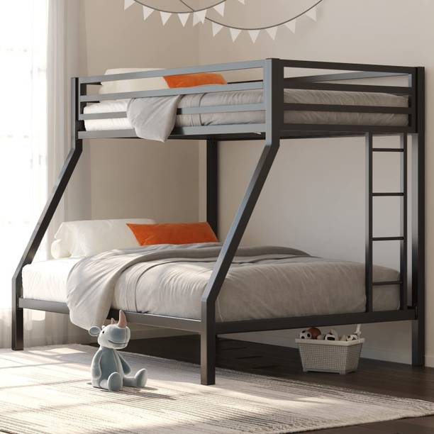A R Creation Shop Bunk Bed for Junior, Twin Over Full Size Beds with Guard Rail Metal Bunk Bed