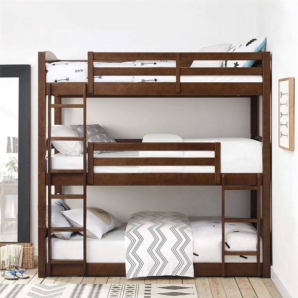 APRODZ Mango Wood Ipsotu Bunk Bed for Bedroom | Brown Finish Solid Wood Bunk Bed