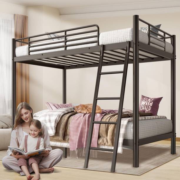 A R Creation Shop Heavy Duty Bunk Bed Frame for Aldults Teens Dorm Bedroom Guest Room, , Black Metal Bunk Bed
