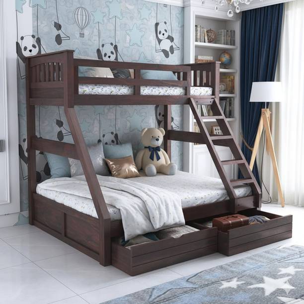 Ganpati Arts Wooden Rio Bunk Bed/Wooden Twin Over Bed with Ladder With 2 Drawer Storage Solid Wood Bunk Bed