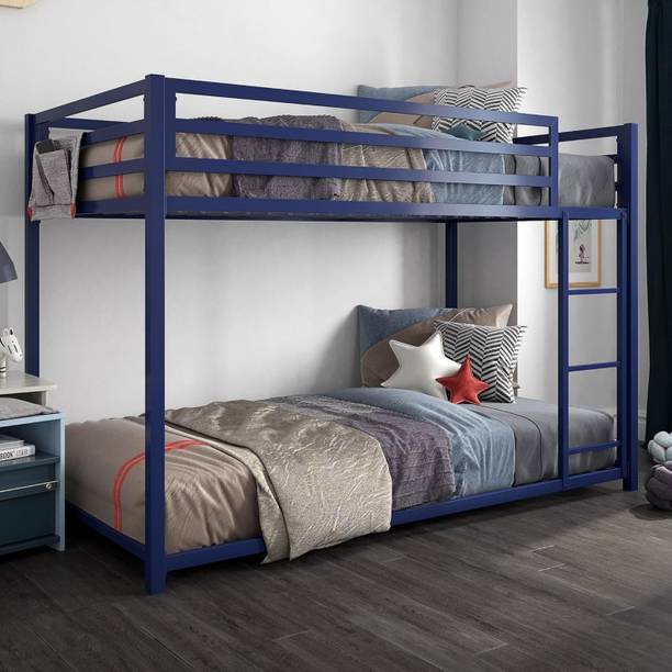 KTG Handicraft Bunk Bed Frame for Kids, With Built-in Ladder, High Guardrail and Metal Slats Metal Bunk Bed