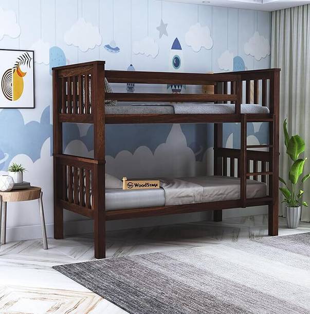 WOODSTAGE Sheesham Wood Bunk Bed Without Storage Twin Over Bed with Ladder (Walnut Finish) Solid Wood Bunk Bed