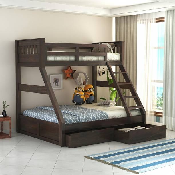 Vailge Sheesham Wood Bunk Bed with 2 Drawer Storage Wooden Double Bed Furniture | Solid Wood Bunk Bed