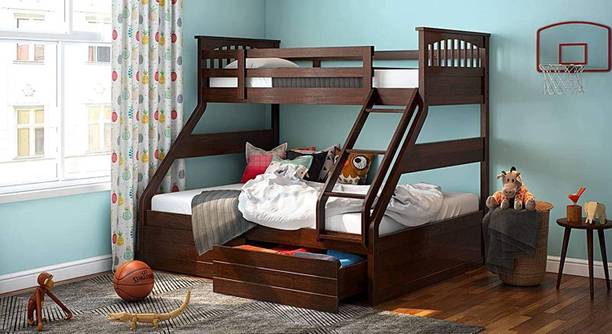 APRODZ Haven Queen/Twin Size Sheesham Wood Bed With 2 Drawer Storage For Bedroom Solid Wood Bunk Bed