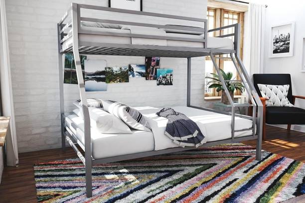 A R Creation Shop Bunk Bed Twin Over Twin Size with Ladder Grey. Metal Bunk Bed