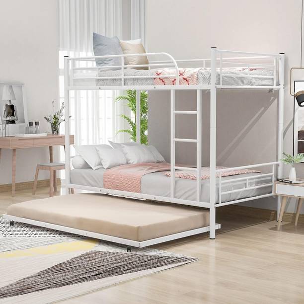 A R Creation Shop Bunk Bed for Junior, Twin Over Full Size Beds with Guard Rail Metal Bunk Bed