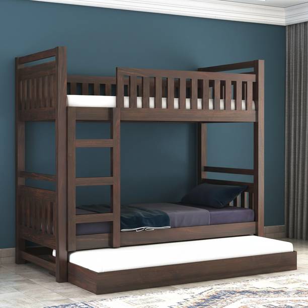 mp enterprises Solid Sheesham Wood Kids Bunk Bed With Ladder & Guardrails For Kids Room | Solid Wood Bunk Bed