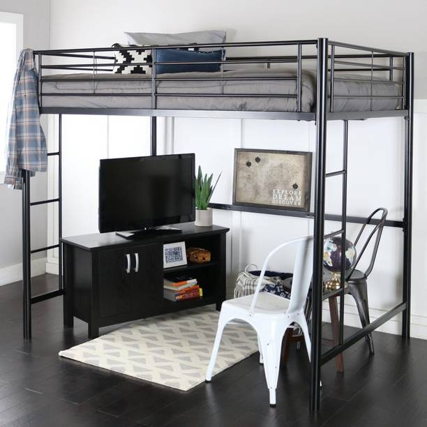 KTG Handicraft Twin Heavy Duty Metal Loft Bed with Two-Side Ladders Metal Loft Bed