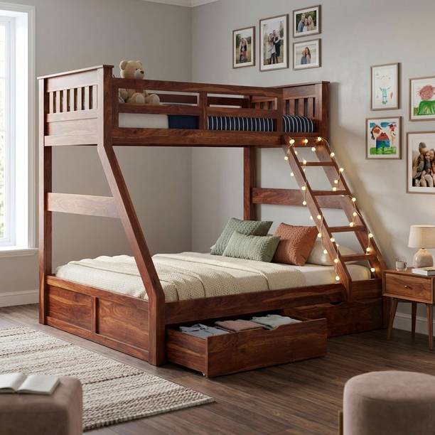 Sweven Furniture Solid Sheesham Wood Bunk Bed with Storage Drawers | Heavy Duty Wooden Bunk Bed | Solid Wood Bunk Bed