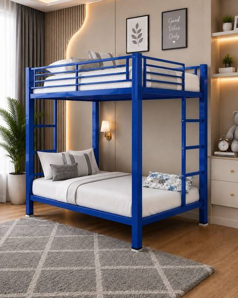 DIAMOND STEELS Modern Twin Over Twin Metal Bunk Bed with Safety Rails & Ladder | Blue Metal Bunk Bed