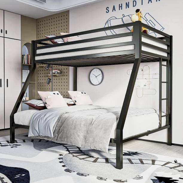 KTG Handicraft Bunk Bed For Junior Twin Over Full Size Beds With Sturdy Guard Rail & Ladder Metal Bunk Bed