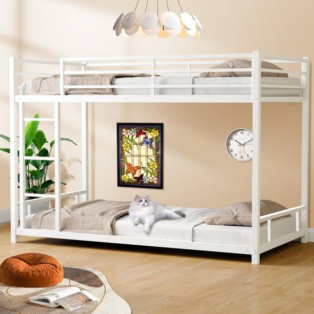 A R Creation Shop Twin Over Full Metal Bunk Bed Heavy Duty Bed Frame with Safety Guard Rail,Ladder Metal Bunk Bed