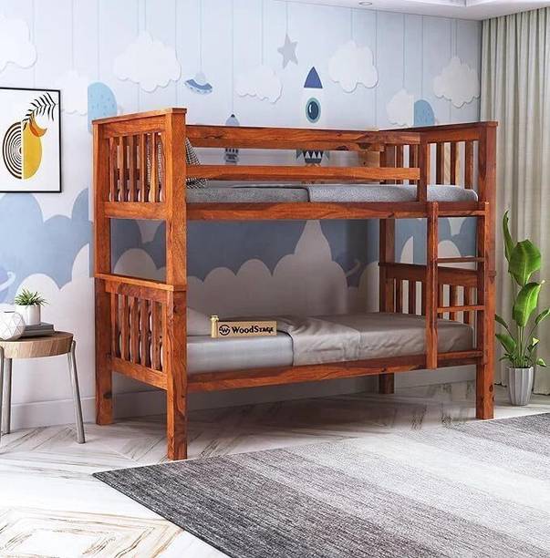WOODSTAGE Sheesham Wood Bunk Bed Without Storage Twin Over Bed with Ladder (Honey Finish) Solid Wood Bunk Bed
