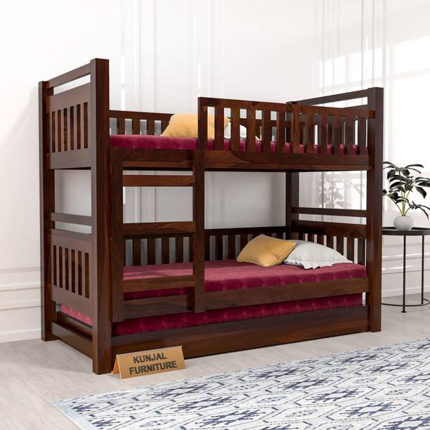 Kunjal Furniture Solid Sheesham Wood Bunk Bed With Three Bunks & Ladder For Kids Room | Solid Wood Bunk Bed