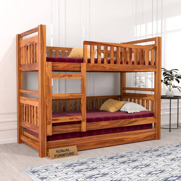 Kunjal Furniture Solid Sheesham Wood Bunk Bed With Three Bunks & Ladder For Kids Room | Solid Wood Bunk Bed
