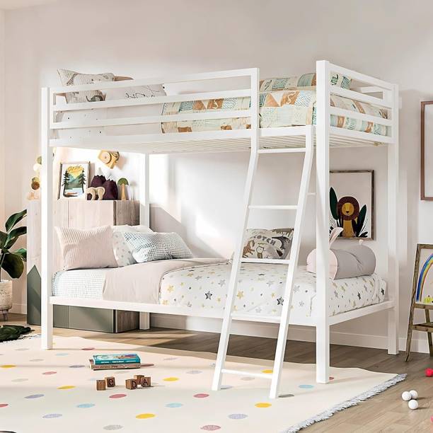 A R Creation Shop Twin Over Full Metal Bunk Bed Heavy Duty Bed Frame with Safety Guard Rail,Ladder Metal Bunk Bed