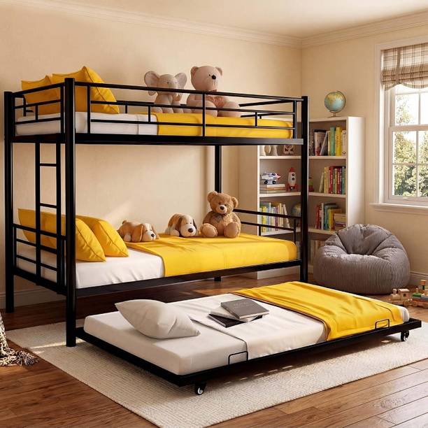 SUPRIVA Metal Bunk Bed with Trundle Twin Over Bunk Bed Heavy Duty Metal Bunk Bed Metal Bunk Bed