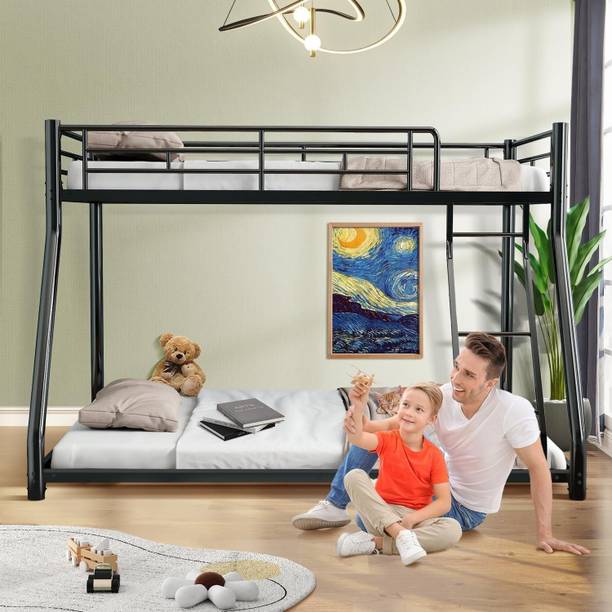 A R Creation Shop Twin Over Full Metal Bunk Bed Heavy Duty Bed Frame with Safety Guard Rail,Ladder Metal Bunk Bed