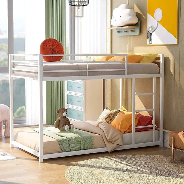 A R Creation Shop Bunk Bed Twin Over Twin Size with Ladder White. Metal Bunk Bed