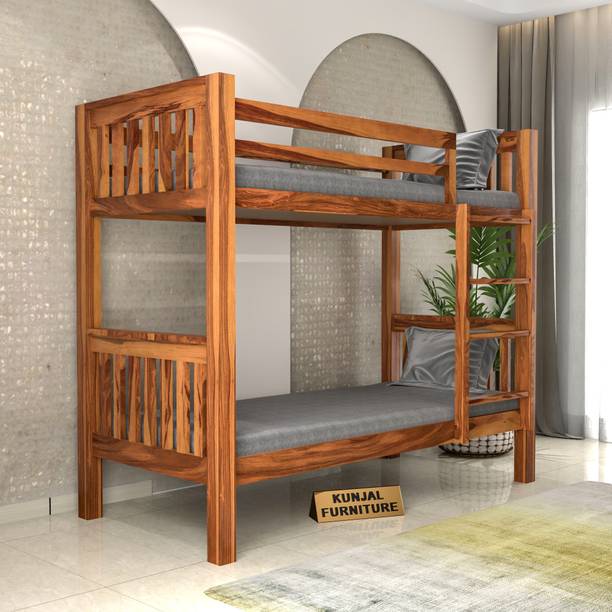 Kunjal Furniture Solid Sheesham Wood Bunk Bed With Two Bunks & Ladder For Kids Room | Solid Wood Bunk Bed