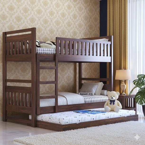 Ganpati Arts Solid Sheesham Wood Swift Bunk Bed Twin Over Bed with Ladder Solid Wood Bunk Bed