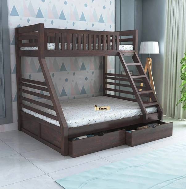 Ganpati Arts Wooden Italian Bunk Bed/Wooden Twin Over Bed with Ladder With 2 Drawer Storage Solid Wood Bunk Bed