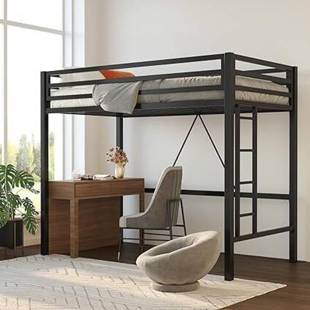 Z H Handicrafts Twin Over Full Bunk Bed Frame with Ladder, Metal Bed Frame Metal Loft Bed