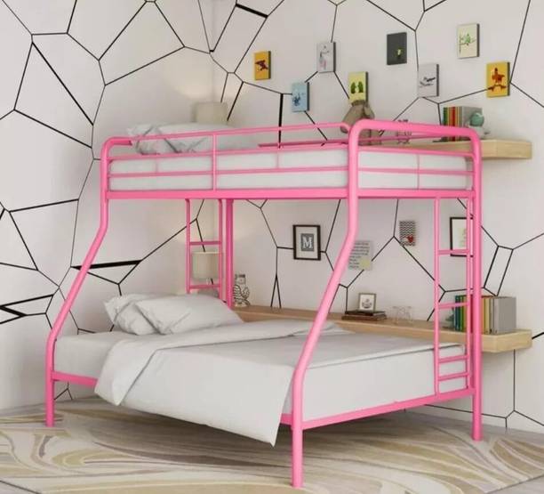 A R Creation Shop Win-Over-Full Bunk Bed with Metal Frame and Ladder Metal Bunk Bed