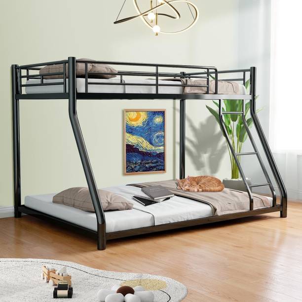ADORN MART Metal Twin Over Full Bunk Bed with Ladder & Guardrail Heavy Duty Beds Frame Metal Bunk Bed