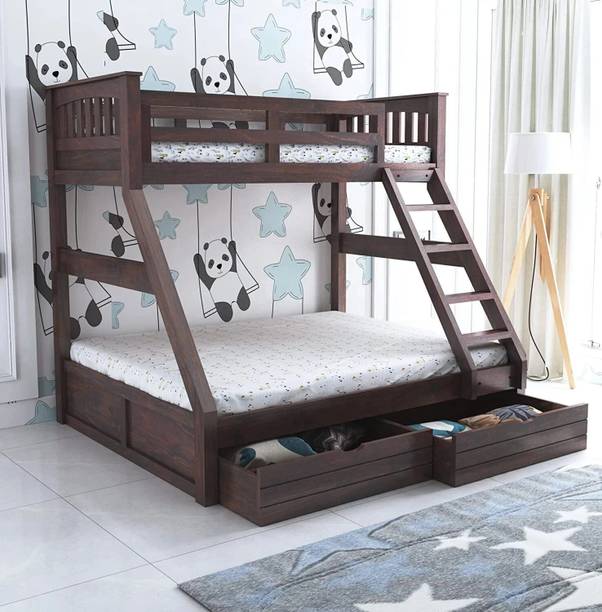 Ganpati Arts Wooden Rio Bunk Bed/Wooden Twin Over Bed with Ladder With 2 Drawer Storage Solid Wood Bunk Bed