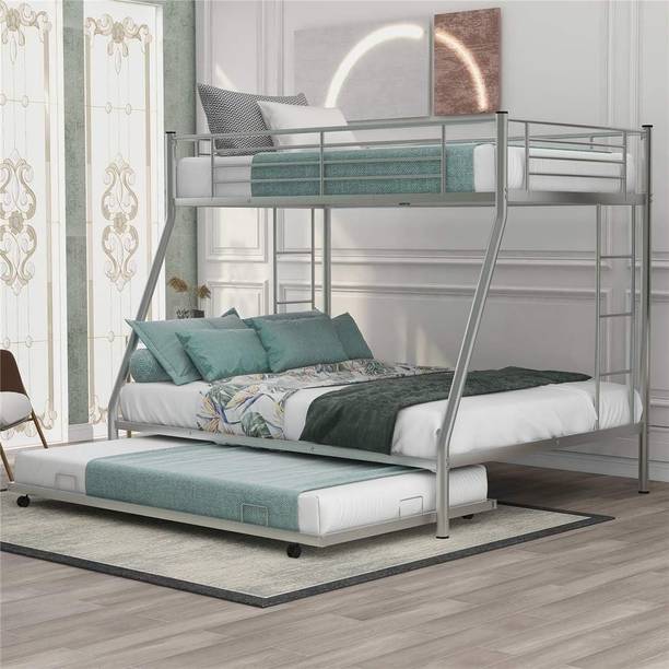 A R Creation Shop Twin Over Full Metal Bunk Bed Heavy Duty Bed Frame with Safety Guard Rail,Ladder Metal Bunk Bed
