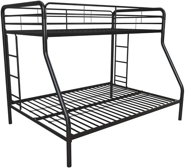 Z H Handicrafts Twin-Over-Full Bunk Bed with Metal Frame and Ladder, Space-Saving Design, Black Metal Bunk Bed