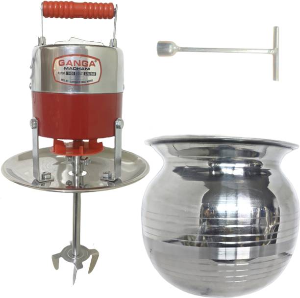G A N G A Small Electric Madhani Lassi Machine 7L Capacity With Stainless Steel Pot Butter Maker Churn