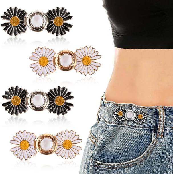 AADHYA COMMERCE 4Pcs Daisy Jeans Tightening Clips, Flower Detachable Jeans Button Waist Pins Brooch