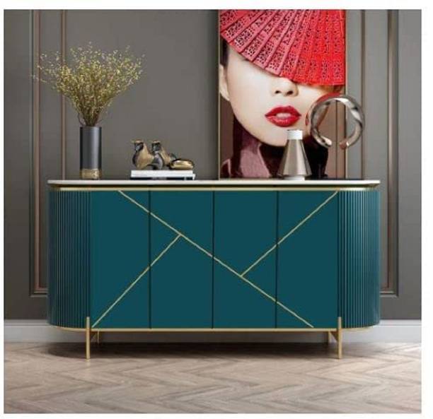 KDINTERIORS 1500mm Modern Grey Sideboard Buffet Marino Laminate Top 4 Doors 2 Shelves Engineered Wood Free Standing Sideboard