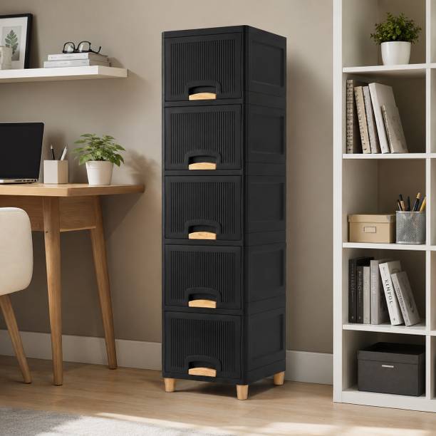 Surety for Safety Tall Compact Bathroom Cabinet for Cosmetics, Towels and Toiletries Plastic Free Standing Sideboard