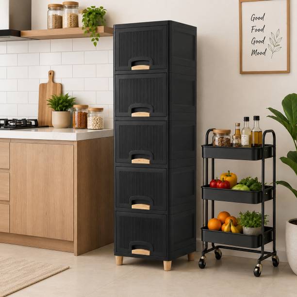 JAINPET Narrow Vertical Cabinet with Drawers for Living Room Organization Needs Plastic Free Standing Sideboard