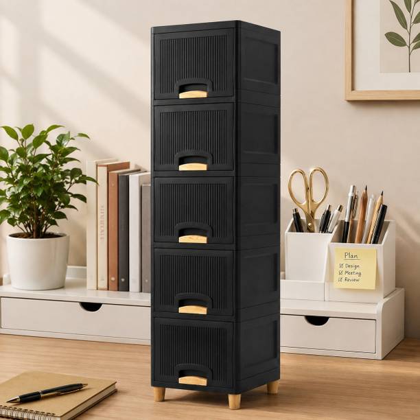 MAXTID Vertical Storage Cabinet with Drawers for Kitchen and Dining Essentials Plastic Crockery Cabinet