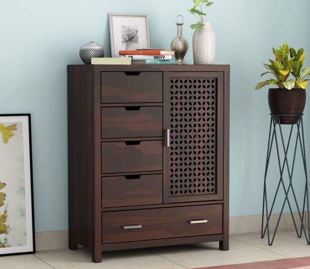 Furniture Mart 5 Drawer Chest of Drawers with 2 Shelf Storage Solid Wood Free Standing Chest of Drawers