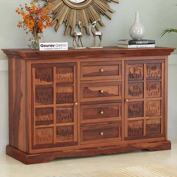 Gouravgenics Handicraft Tile Solid Wood Free Standing Sideboard