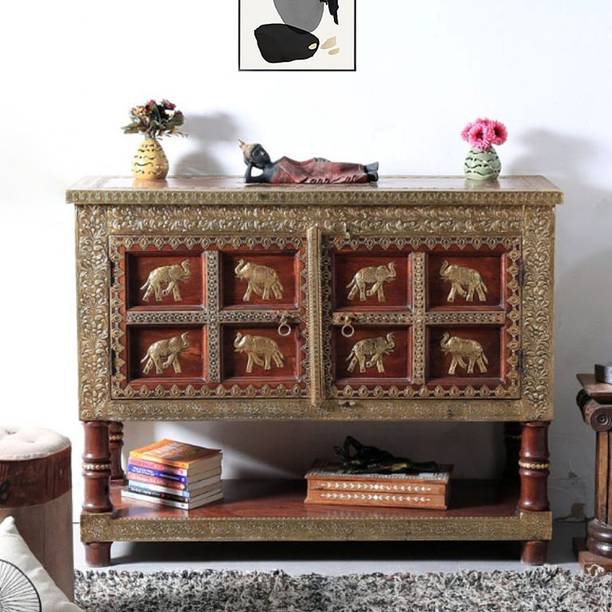 APRODZ Hunika Wooden Handpainted Sideboard Solid Wood Free Standing Chest of Drawers