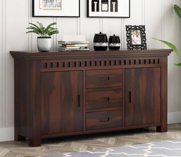 Surya Crafts Solid Sheesham Wood Sideboard Cabinet with 3 Drawer & 4 Shelves Solid Wood Free Standing Cabinet