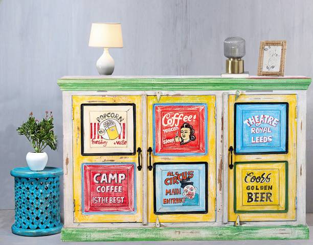 APRODZ Drishya Wooden Handpainted Sideboard Storage Cabinet Solid Wood Free Standing Chest of Drawers