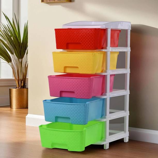 KUBER INDUSTRIES 5-Tier Multipurpose Plastic Drawers Storage Organizer | Multicolor Plastic Free Standing Chest of Drawers